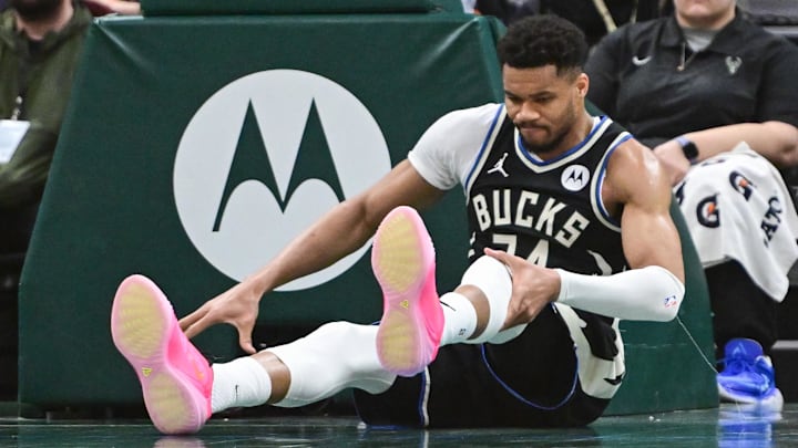 Giannis Antetokounmpo left Milwaukee’s game after he awkwardly landed on a dunk Sunday Giannis Antetokounmpo left Milwaukee’s game after he awkwardly landed on a dunk Sunday