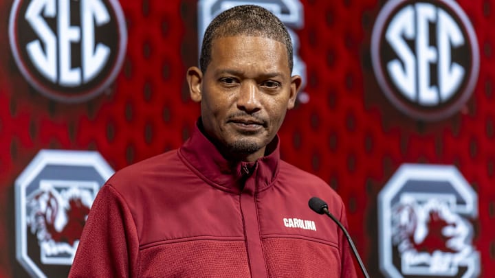 South Carolina Gamecocks head coach Lamont Paris talks during SEC Media Days at Grand Bohemian Hotel. 