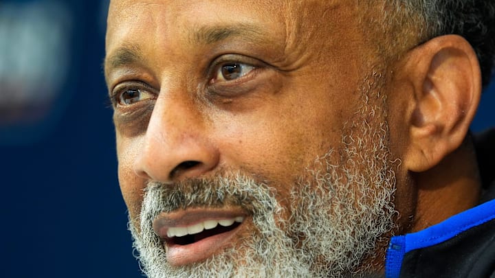 Kentucky head coach Kenny Brooks speaks to the media during press conferences ahead of the Wildcats’ NCAA first-round game against Liberty. Thursday, March 20, 2025