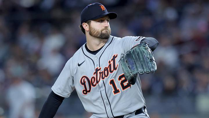 Detroit Tigers starting pitcher Casey Mize (12) pitches on the road against the New York Yankees. 