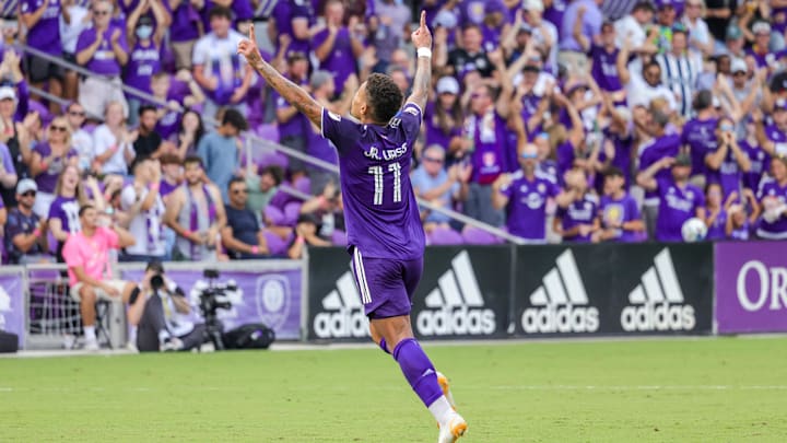 Oct 9, 2022; Orlando, Florida, USA; Orlando City midfielder Junior Urso (11) celebrates scoring