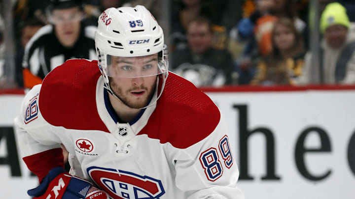 Feb 22, 2024; Pittsburgh, Pennsylvania, USA;  Montreal Canadiens right wing Joshua Roy (89) at the