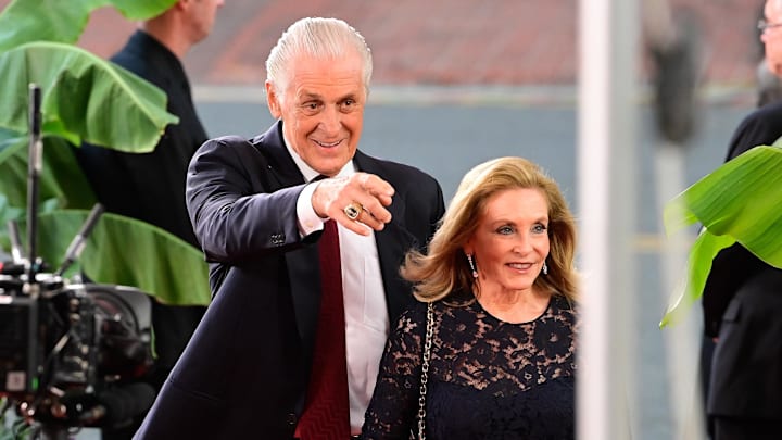 Aug 12, 2023; Springfield, MA, USA;
Miami Heat president Pat Riley walks the red carpet at the 2023 Basketball Hall of Fame induction ceremony at Symphony Hall. Mandatory Credit: Eric Canha-Imagn Images Aug 12, 2023; Springfield, MA, USA;
Miami Heat president Pat Riley walks the red carpet at the 2023 Basketball Hall of Fame induction ceremony at Symphony Hall. Mandatory Credit: Eric Canha-Imagn Images