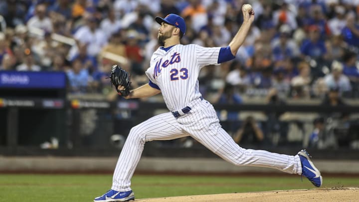 Aug 27, 2022; New York City, New York, USA;  New York Mets pitcher David Peterson (23) throws