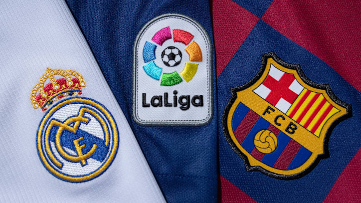 The La Liga logo with the FC Barcelona and Real Madrid Club Badges