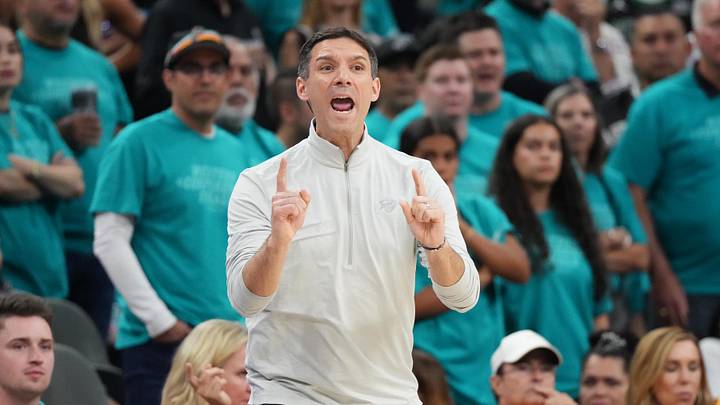 May 22, 2026; San Antonio, Texas, USA; Oklahoma City Thunder head coach Mark Daigneault reacts in the second half during game three of the western conference finals for the 2026 NBA playoffs at Frost Bank Center. Mandatory Credit: Scott Wachter-Imagn Images May 22, 2026; San Antonio, Texas, USA; Oklahoma City Thunder head coach Mark Daigneault reacts in the second half during game three of the western conference finals for the 2026 NBA playoffs at Frost Bank Center. Mandatory Credit: Scott Wachter-Imagn Images