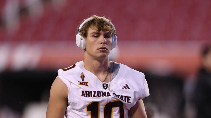 Arizona State Sun Devils quarterback Sam Leavitt warms up before the game against the Utah Utes at Rice-Eccles Stadium. 