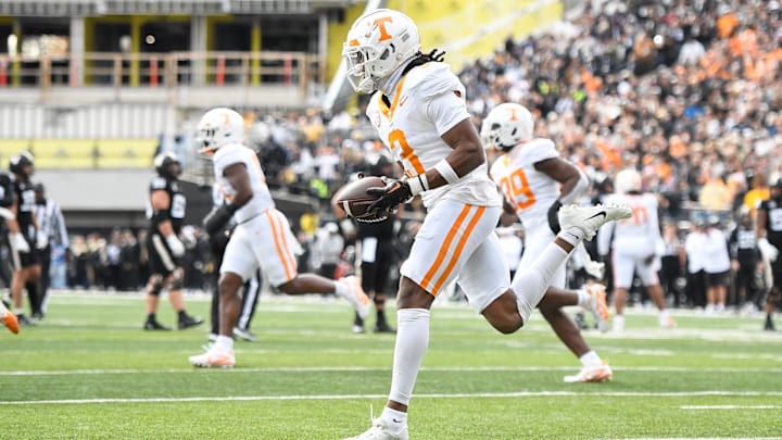 Tennessee Volunteers defensive back Jermod McCoy celebrates an interception against the Vanderbilt Commodores.