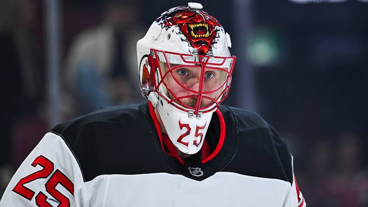 Apr 5, 2026; Montreal, Quebec, CAN; New Jersey Devils goalie Jacob Markstrom (25) looks on during warm-up before the game against the Montreal Canadiens at Bell Centre. Mandatory Credit: David Kirouac-Imagn Images Apr 5, 2026; Montreal, Quebec, CAN; New Jersey Devils goalie Jacob Markstrom (25) looks on during warm-up before the game against the Montreal Canadiens at Bell Centre. Mandatory Credit: David Kirouac-Imagn Images