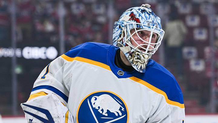 May 16, 2026; Montreal, Quebec, CAN; Buffalo Sabres goalie Ukko-Pekka Luukkonen (1) looks on during warm-up before the game against the Montreal Canadiens in game six of the second round of the 2026 Stanley Cup Playoffs at Bell Centre. Mandatory Credit: David Kirouac-Imagn Images May 16, 2026; Montreal, Quebec, CAN; Buffalo Sabres goalie Ukko-Pekka Luukkonen (1) looks on during warm-up before the game against the Montreal Canadiens in game six of the second round of the 2026 Stanley Cup Playoffs at Bell Centre. Mandatory Credit: David Kirouac-Imagn Images