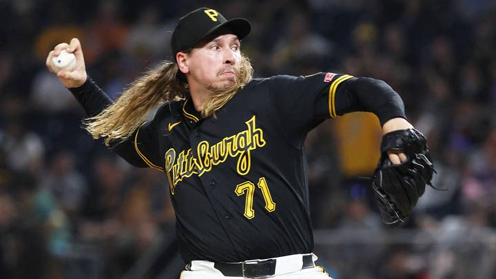 Aug 8, 2026; Pittsburgh, Pennsylvania, USA; Pittsburgh Pirates relief pitcher Lake Bachar (71) pitches against the New York Mets during the seventh inning at PNC Park. Mandatory Credit: Charles LeClaire-Imagn Images Aug 8, 2026; Pittsburgh, Pennsylvania, USA; Pittsburgh Pirates relief pitcher Lake Bachar (71) pitches against the New York Mets during the seventh inning at PNC Park. Mandatory Credit: Charles LeClaire-Imagn Images