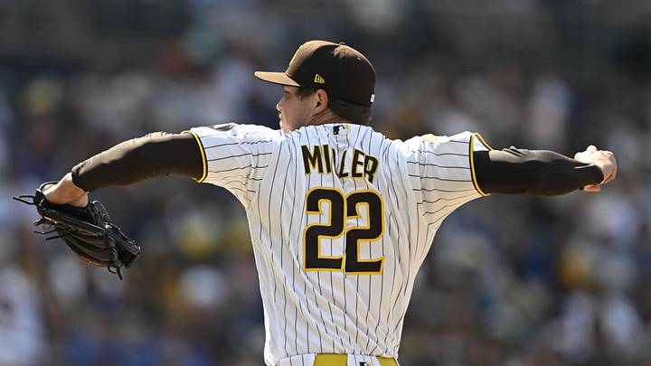 Apr 29, 2026; San Diego, California, USA; San Diego Padres relief pitcher Mason Miller (22) delivers a pitch during the ninth inning against the Chicago Cubs at Petco Park. Mandatory Credit: Denis Poroy-Imagn Images