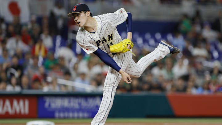 Japan pitcher Roki Sasaki throws against Mexico in a World Baseball Classic game on March 20, 2023, at loanDepot Park. Japan pitcher Roki Sasaki throws against Mexico in a World Baseball Classic game on March 20, 2023, at loanDepot Park.