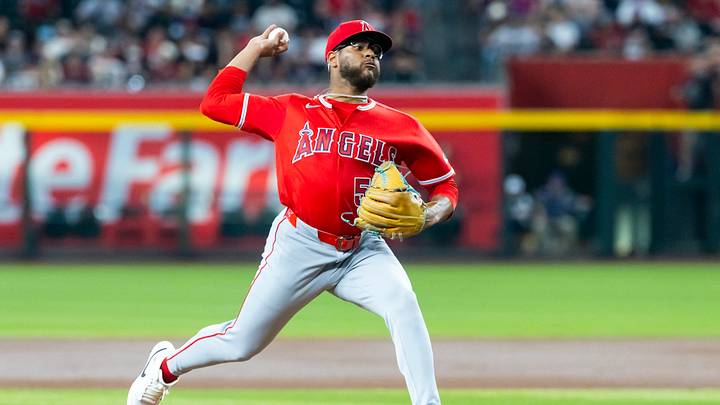 Jun 15, 2026; Phoenix, Arizona, USA; Los Angeles Angels pitcher Walbert Urena in the first inning against the Arizona Diamondbacks at Chase Field. Mandatory Credit: Mark J. Rebilas-Imagn Images Jun 15, 2026; Phoenix, Arizona, USA; Los Angeles Angels pitcher Walbert Urena in the first inning against the Arizona Diamondbacks at Chase Field. Mandatory Credit: Mark J. Rebilas-Imagn Images