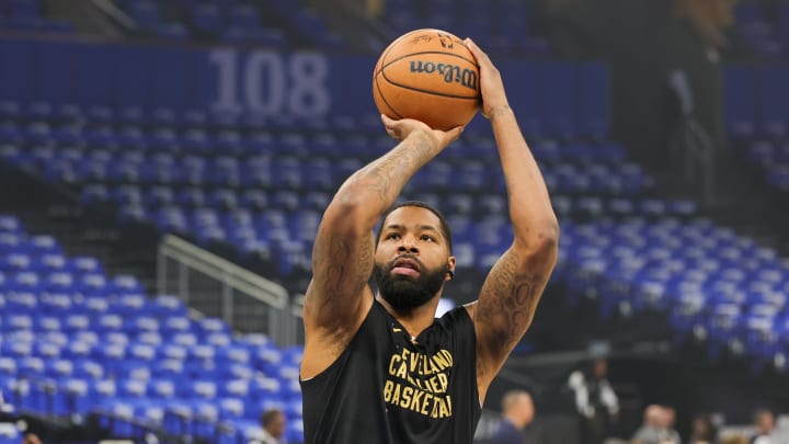 May 3, 2024; Orlando, Florida, USA; Cleveland Cavaliers forward Marcus Morris Sr. (24) warms up before game six of the first round for the 2024 NBA playoffs at Kia Center. Mandatory Credit: Mike Watters-USA TODAY Sports May 3, 2024; Orlando, Florida, USA; Cleveland Cavaliers forward Marcus Morris Sr. (24) warms up before game six of the first round for the 2024 NBA playoffs at Kia Center. Mandatory Credit: Mike Watters-USA TODAY Sports