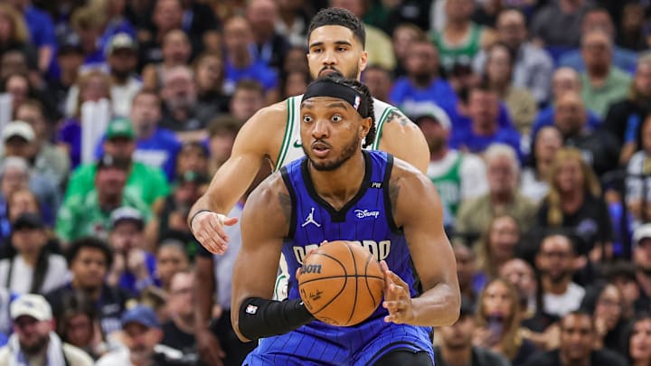 Orlando Magic center Wendell Carter Jr. (34) looks to pass against the Boston Celtics during the second half of game three of first round for the 2024 NBA Playoffs at Kia Center. Orlando Magic center Wendell Carter Jr. (34) looks to pass against the Boston Celtics during the second half of game three of first round for the 2024 NBA Playoffs at Kia Center.