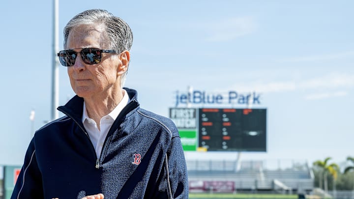 Feb 17, 2025; Lee County, FL, USA;  Boston Red Sox owner John W. Henry attends spring training at Jet Blue Park at Fenway South. Photo Credit: Chris Tilley-Imagn Images