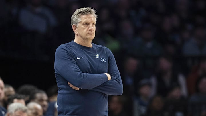 Jan 22, 2026; Minneapolis, Minnesota, USA; Minnesota Timberwolves head coach Chris Finch looks on against the Chicago Bulls in the second half at Target Center. Mandatory Credit: Jesse Johnson-Imagn Images Jan 22, 2026; Minneapolis, Minnesota, USA; Minnesota Timberwolves head coach Chris Finch looks on against the Chicago Bulls in the second half at Target Center. Mandatory Credit: Jesse Johnson-Imagn Images