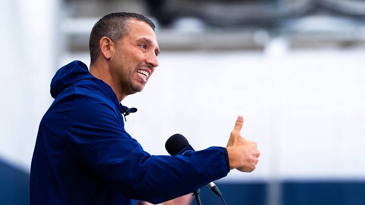 Penn State Nittany Lions football coach Matt Campbell answers a question during a press conference at football media day. Penn State Nittany Lions football coach Matt Campbell answers a question during a press conference at football media day.