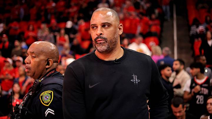 May 1, 2026; Houston, Texas, USA; Houston Rockets head coach Ime Udoka prior to game six of the first round of the 2026 NBA Playoffs against the Los Angeles Lakers at Toyota Center. Mandatory Credit: Erik Williams-Imagn Images May 1, 2026; Houston, Texas, USA; Houston Rockets head coach Ime Udoka prior to game six of the first round of the 2026 NBA Playoffs against the Los Angeles Lakers at Toyota Center. Mandatory Credit: Erik Williams-Imagn Images