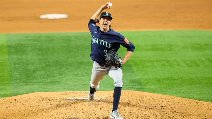 Seattle Mariners pitcher Logan Gilbert throws during a game against the Texas Rangers on June 27 at Globe Life Field.