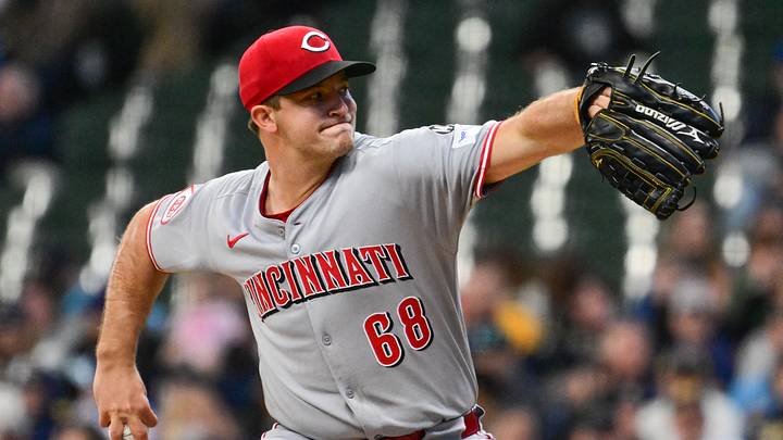 Apr 6, 2025; Milwaukee, Wisconsin, USA; Cincinnati Reds starting pitcher Carson Spiers (68) pitches in the first inning against the Milwaukee Brewers at American Family Field. Mandatory Credit: Benny Sieu-Imagn Images Apr 6, 2025; Milwaukee, Wisconsin, USA; Cincinnati Reds starting pitcher Carson Spiers (68) pitches in the first inning against the Milwaukee Brewers at American Family Field. Mandatory Credit: Benny Sieu-Imagn Images