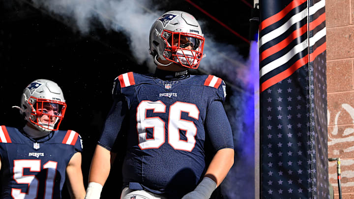 Nov 2, 2025; Foxborough, Massachusetts, USA; New England Patriots offensive tackle Will Campbell (66) walks out of the player's tunnel before a game against the Atlanta Falcons at Gillette Stadium. Mandatory Credit: Eric Canha-Imagn Images