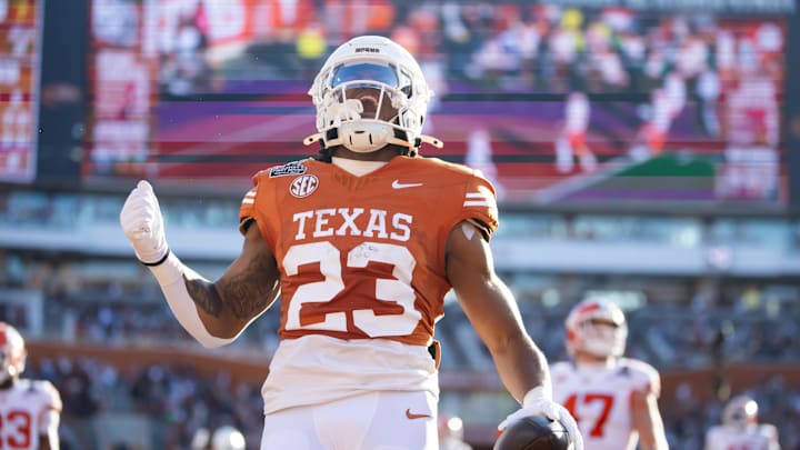 Texas Longhorns running back Jaydon Blue (23) celebrates after scoring a touchdown 
