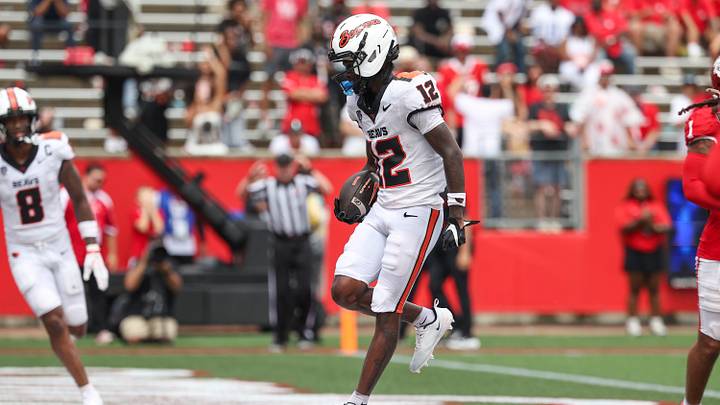 Sep 5, 2026; Houston, Texas, USA; Oregon State Beavers wide receiver Jesse Legree (12) scores a touchdown during the third quarter against the Houston Cougars at TDECU Stadium. Mandatory Credit: Troy Taormina-Imagn Images Sep 5, 2026; Houston, Texas, USA; Oregon State Beavers wide receiver Jesse Legree (12) scores a touchdown during the third quarter against the Houston Cougars at TDECU Stadium. Mandatory Credit: Troy Taormina-Imagn Images