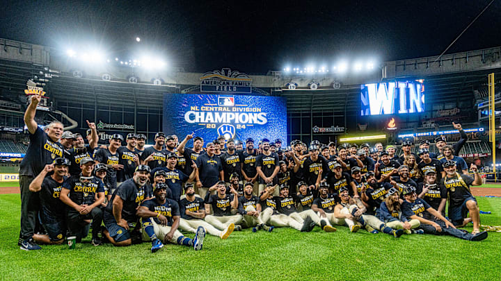 Milwaukee Brewers celebrate winning the NL Central Division championship.