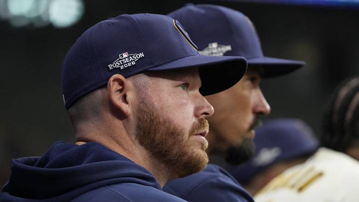 Oct 3, 2026; Milwaukee, Wisconsin, USA;  Milwaukee Brewers pitcher Brandon Woodruff (53) looks on during the fourth inning against the San Diego Padres in game one of the NLDS for the 2026 MLB Playoffs at American Family Field.  Mandatory Credit: Michael McLoone-Imagn Images