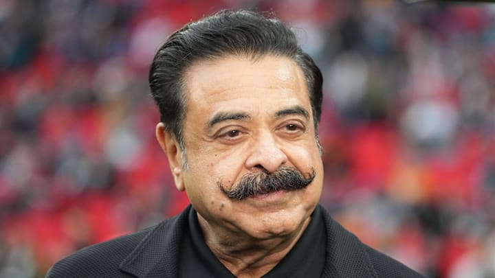 Oct 20, 2024; London, United Kingdom; Jacksonville Jaguars owner Shad Khan during an NFL International Series game against the New England Patriots at Wembley Stadium. Mandatory Credit: Kirby Lee-Imagn Images