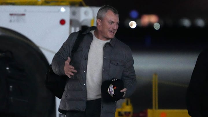 Feb 4, 2024; Las Vegas, NV, USA; San Francisco 49ers general manager John Lynch arrives during Super
