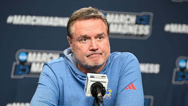 Mar 19, 2025; Providence, RI, USA; Kansas Jayhawks head coach Bill Self speaks to the media during a press conference at Amica Mutual Pavilion. Mandatory Credit: Eric Canha-Imagn Images