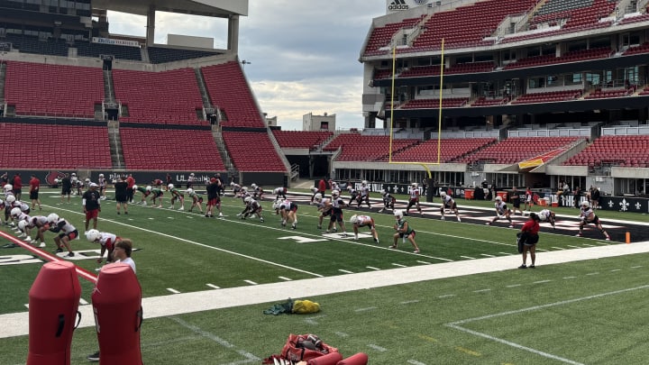 Louisville holds practice at L&N Stadium during fall camp. Louisville holds practice at L&N Stadium during fall camp.