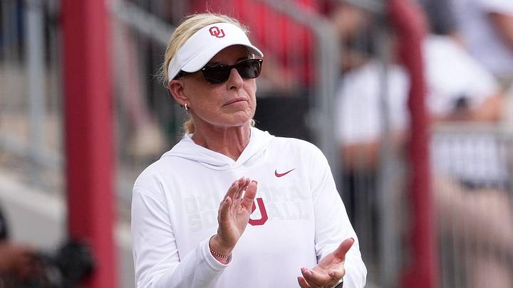 Oklahoma head softball coach Patty Gasso is pictured during the NCAA Norman Softball Regional game between the University of Oklahoma Sooners and Michigan Wolverines at Love's Field in Norman, Okla., May, 17, 2026. Oklahoma head softball coach Patty Gasso is pictured during the NCAA Norman Softball Regional game between the University of Oklahoma Sooners and Michigan Wolverines at Love's Field in Norman, Okla., May, 17, 2026.