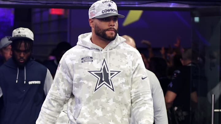 Dallas Cowboys quarterback Dak Prescott (4) walks on to the field before the game against the Philadelphia Eagles.