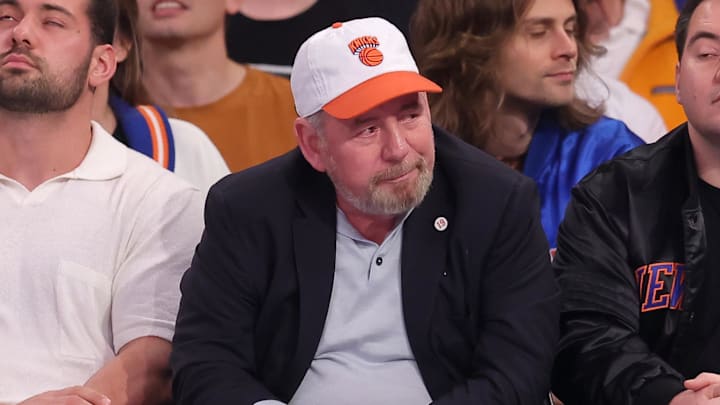 May 19, 2024; New York, New York, USA; New York Knicks executive chairman James Dolan sits court side during the first quarter of game seven of the second round of the 2024 NBA playoffs against the Indiana Pacers at Madison Square Garden. Mandatory Credit: Brad Penner-Imagn Images May 19, 2024; New York, New York, USA; New York Knicks executive chairman James Dolan sits court side during the first quarter of game seven of the second round of the 2024 NBA playoffs against the Indiana Pacers at Madison Square Garden. Mandatory Credit: Brad Penner-Imagn Images