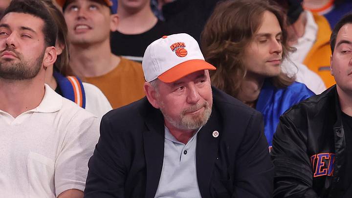 May 19, 2024; New York, New York, USA; New York Knicks executive chairman James Dolan sits court side during the first quarter of game seven of the second round of the 2024 NBA playoffs against the Indiana Pacers at Madison Square Garden. Mandatory Credit: Brad Penner-Imagn Images