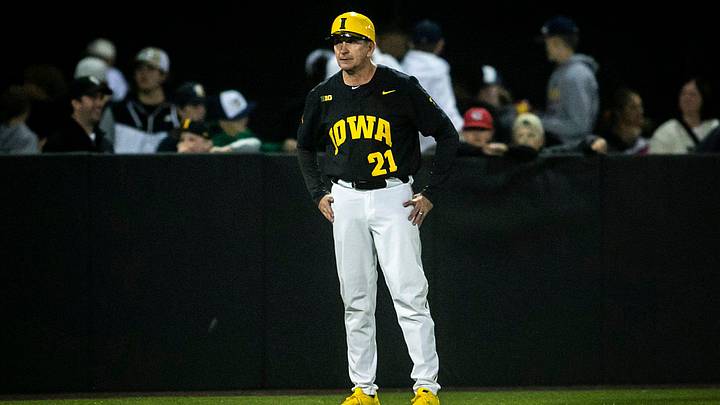 Iowa head coach Rick Heller looks on during a NCAA Big Ten Conference baseball game against Indiana, Friday, May 20, 2022, at Duane Banks Field in Iowa City, Iowa.

220520 Indiana Iowa Bsb 034 Jpg