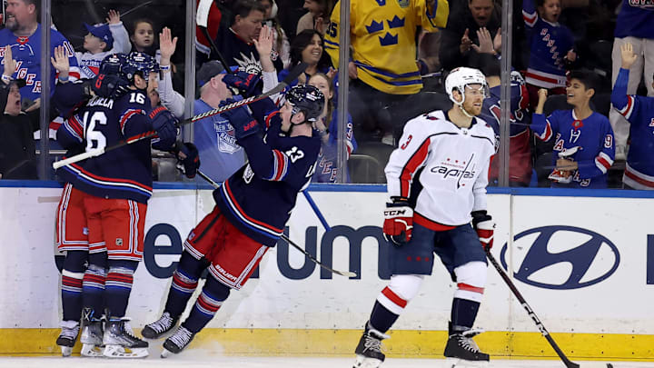 Jan 14, 2024; New York, New York, USA; New York Rangers left wing Artemi Panarin (10) celebrates his