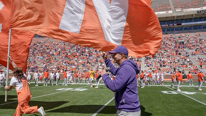 Clemson head coach Dabo Swinney before the annnual Clemson Orange and White spring game at Memorial Stadium in Clemson, South Carolina Saturday, March 28, 2026. Clemson head coach Dabo Swinney before the annnual Clemson Orange and White spring game at Memorial Stadium in Clemson, South Carolina Saturday, March 28, 2026.