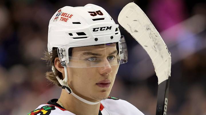 Mar 27, 2026; New York, New York, USA; Chicago Blackhawks center Connor Bedard (98) during the third period against the New York Rangers at Madison Square Garden. Mandatory Credit: Brad Penner-Imagn Images