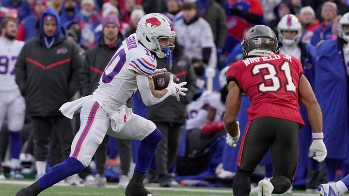 Buffalo Bills wide receiver Khalil Shakir carries the ball for several yards after a short pass during second half action against the Tampa Bay Buccaneers on Nov 16, 2025 at Highmark Stadium in Orchard Park. Buffalo Bills wide receiver Khalil Shakir carries the ball for several yards after a short pass during second half action against the Tampa Bay Buccaneers on Nov 16, 2025 at Highmark Stadium in Orchard Park.