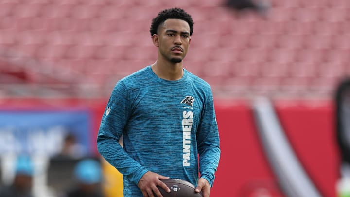 Dec 29, 2024; Tampa, Florida, USA; Carolina Panthers quarterback Bryce Young (9) warms up before a game against the Tampa Bay Buccaneers at Raymond James Stadium. Mandatory Credit: Nathan Ray Seebeck-Imagn Images Dec 29, 2024; Tampa, Florida, USA; Carolina Panthers quarterback Bryce Young (9) warms up before a game against the Tampa Bay Buccaneers at Raymond James Stadium. Mandatory Credit: Nathan Ray Seebeck-Imagn Images