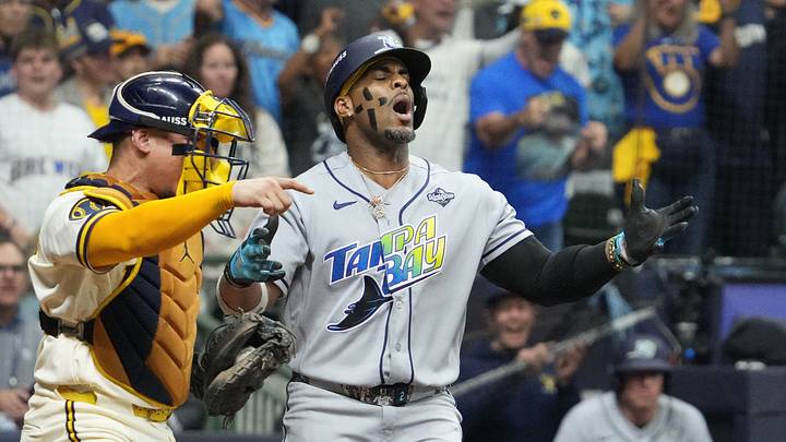Oct 24, 2026; Milwaukee, Wisconsin, USA; Tampa Bay Rays designated hitter Yandy Diaz (2) reacts after striking out during the ninth inning against the Milwaukee Brewers in game two of the 2026 World Series at American Family Field. Mandatory Credit: Michael McLoone-Imagn Images Oct 24, 2026; Milwaukee, Wisconsin, USA; Tampa Bay Rays designated hitter Yandy Diaz (2) reacts after striking out during the ninth inning against the Milwaukee Brewers in game two of the 2026 World Series at American Family Field. Mandatory Credit: Michael McLoone-Imagn Images
