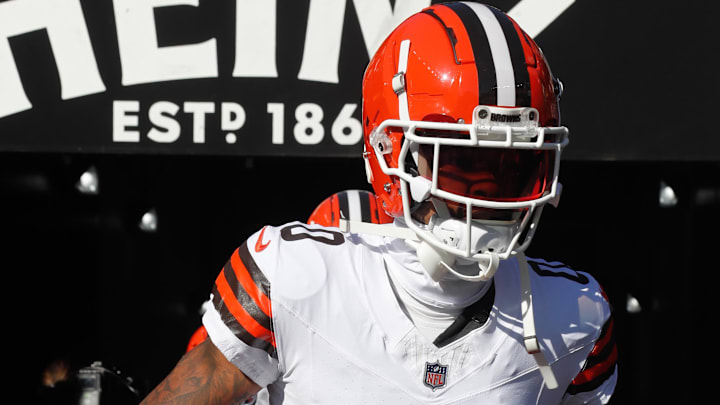 Cleveland Browns cornerback Greg Newsome II (0) takes the field to play the Pittsburgh Steelers at Acrisure Stadium.