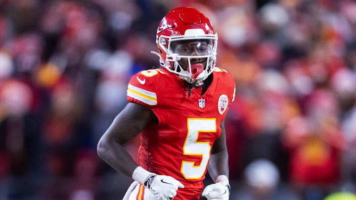 Jan 26, 2025; Kansas City, MO, USA; Kansas City Chiefs wide receiver Hollywood Brown (5) against the Buffalo Bills in the AFC Championship game at GEHA Field at Arrowhead Stadium. Mandatory Credit: Mark J. Rebilas-Imagn Images Jan 26, 2025; Kansas City, MO, USA; Kansas City Chiefs wide receiver Hollywood Brown (5) against the Buffalo Bills in the AFC Championship game at GEHA Field at Arrowhead Stadium. Mandatory Credit: Mark J. Rebilas-Imagn Images