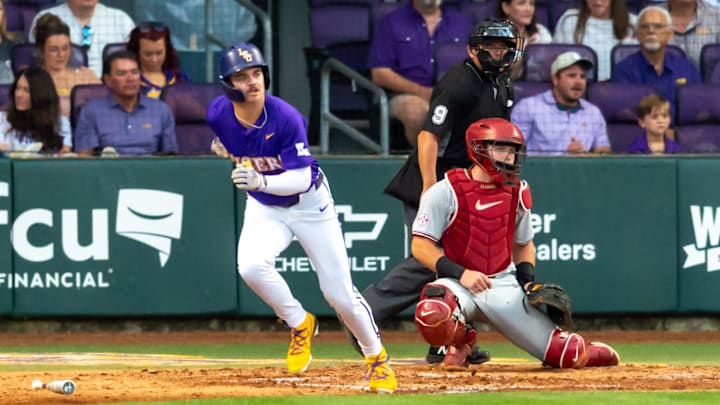 Jake Brown 7, LSU Tigers take on Alabama Baseball in Baton Rouge, LA. Thursday, April 17, 2025.