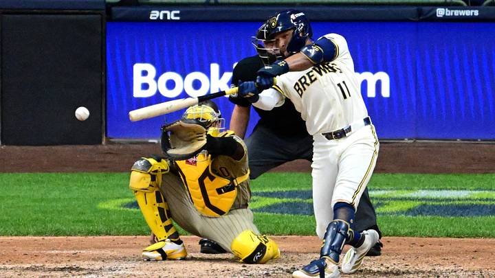 Oct 4, 2026; Milwaukee, Wisconsin, USA; Milwaukee Brewers outfielder Jackson Chourio (11) hits the game-winning two RBI hit during the ninth inning against the San Diego Padres in game two of the NLDS for the 2026 MLB Playoffs at American Family Field. Mandatory Credit: Benny Sieu-Imagn Images TPX IMAGES OF THE DAY Oct 4, 2026; Milwaukee, Wisconsin, USA; Milwaukee Brewers outfielder Jackson Chourio (11) hits the game-winning two RBI hit during the ninth inning against the San Diego Padres in game two of the NLDS for the 2026 MLB Playoffs at American Family Field. Mandatory Credit: Benny Sieu-Imagn Images TPX IMAGES OF THE DAY